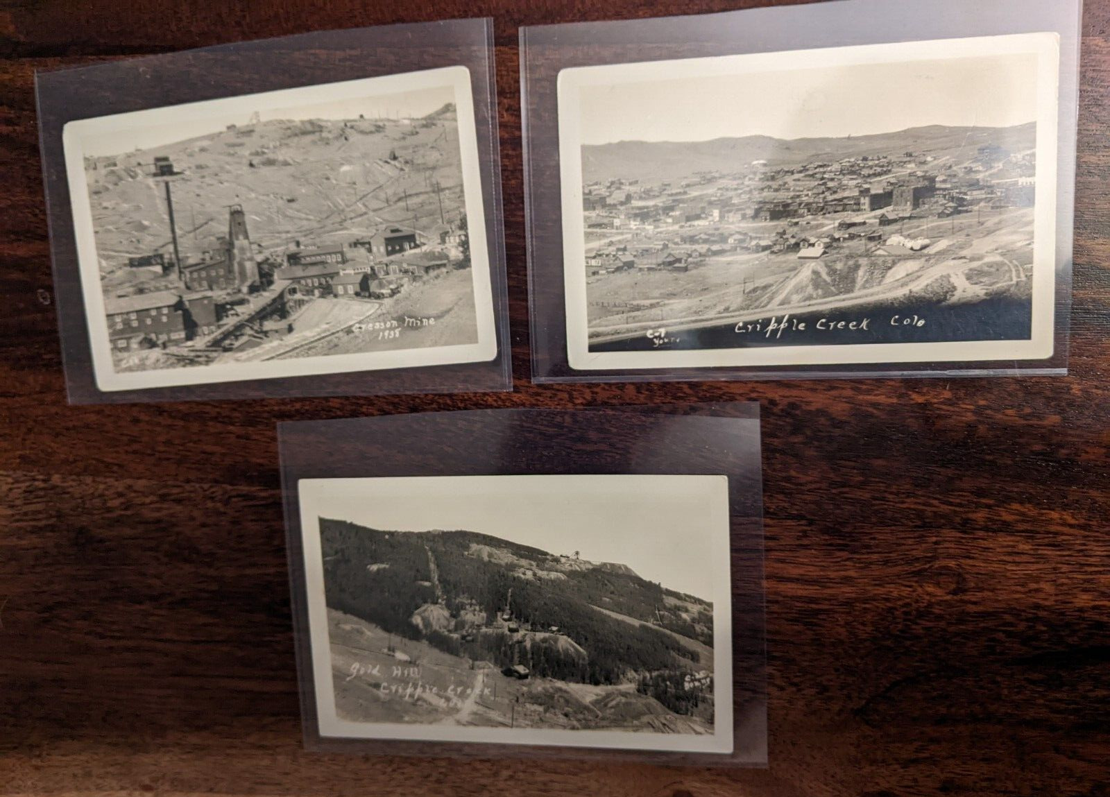 Set of 3 vintage post cards black and white photos Cripple Creek Colorado RPPC