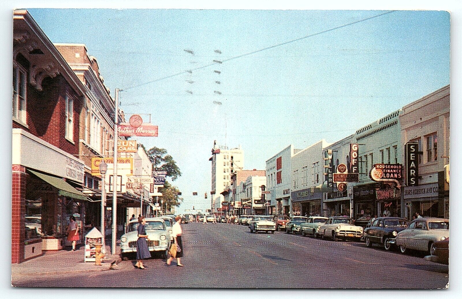 1950s LAKELAND FL MAIN ST LOANS SEARS JEWELRY ARTHUR MURRAY DANCE POSTCARD P3067