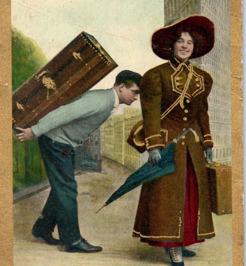 I\'m Coming Bag And Baggage Postcard Vintage 1910 Antique