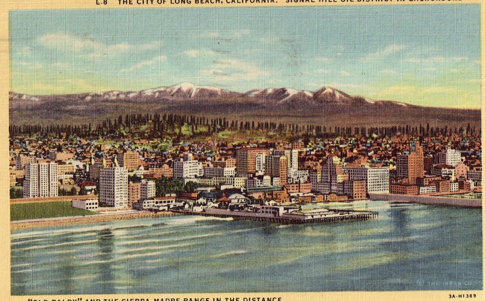 Linen Postcard - City of Long Beach, California with Signal Hill Oil District