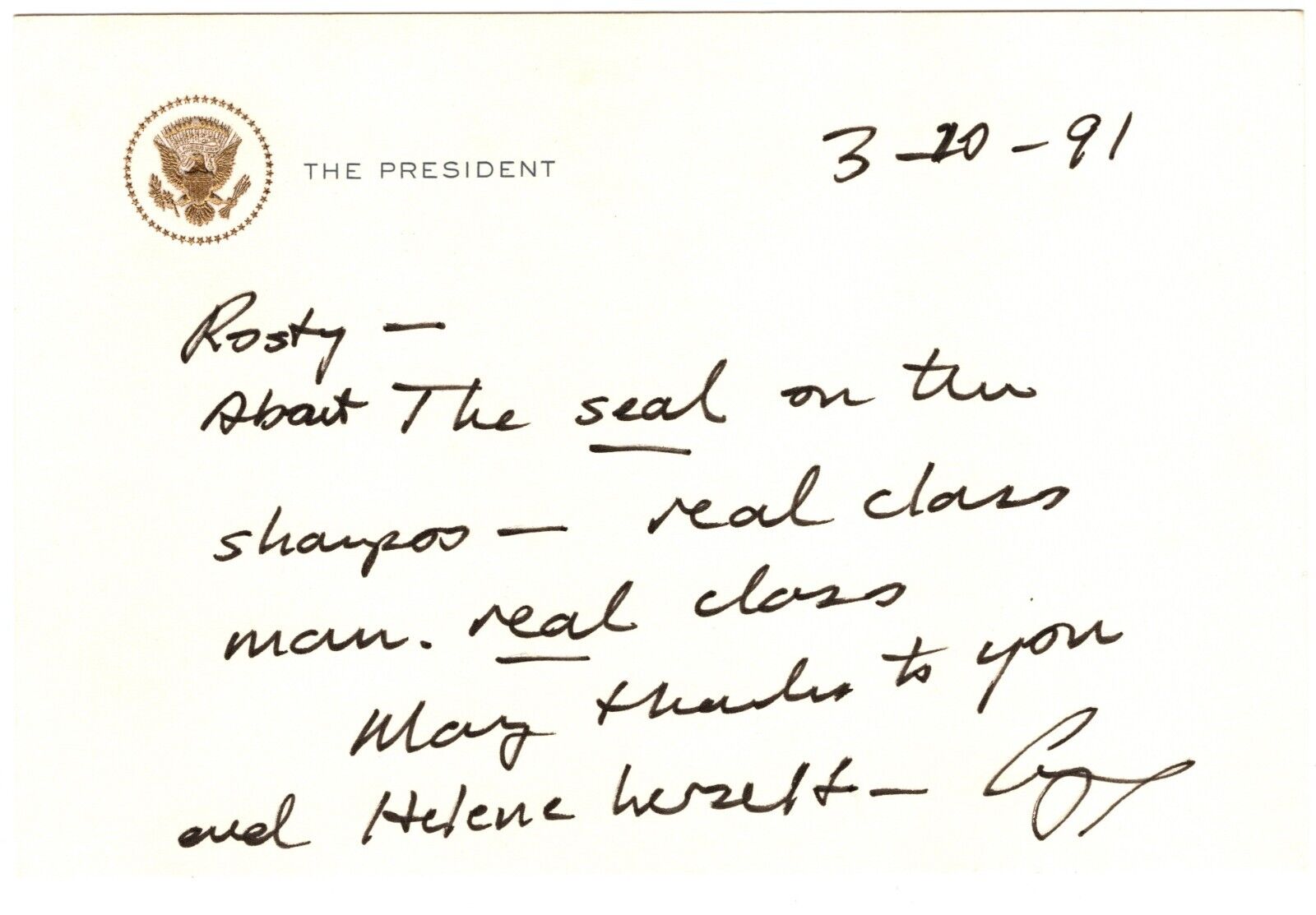 George H.W. Bush - Autograph Letter Signed in 1991 - Sent to Convicted Criminal