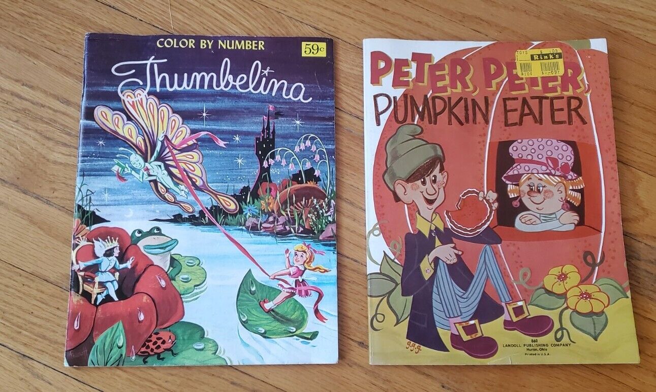 Vintage 60s-70s Coloring Books Peter, Peter Pumpkin Eater & Thumbelina- Lot 2