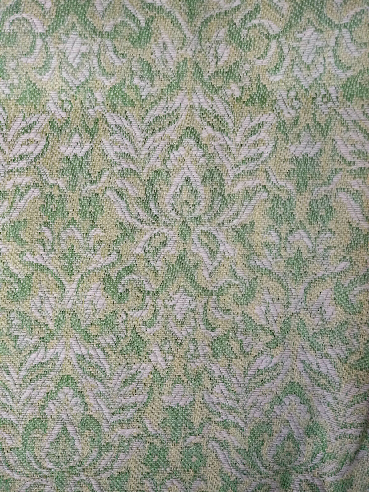 Vintage Nubby Texture Pinch Pleated Curtain Drape Retro Green Yellow White MCM