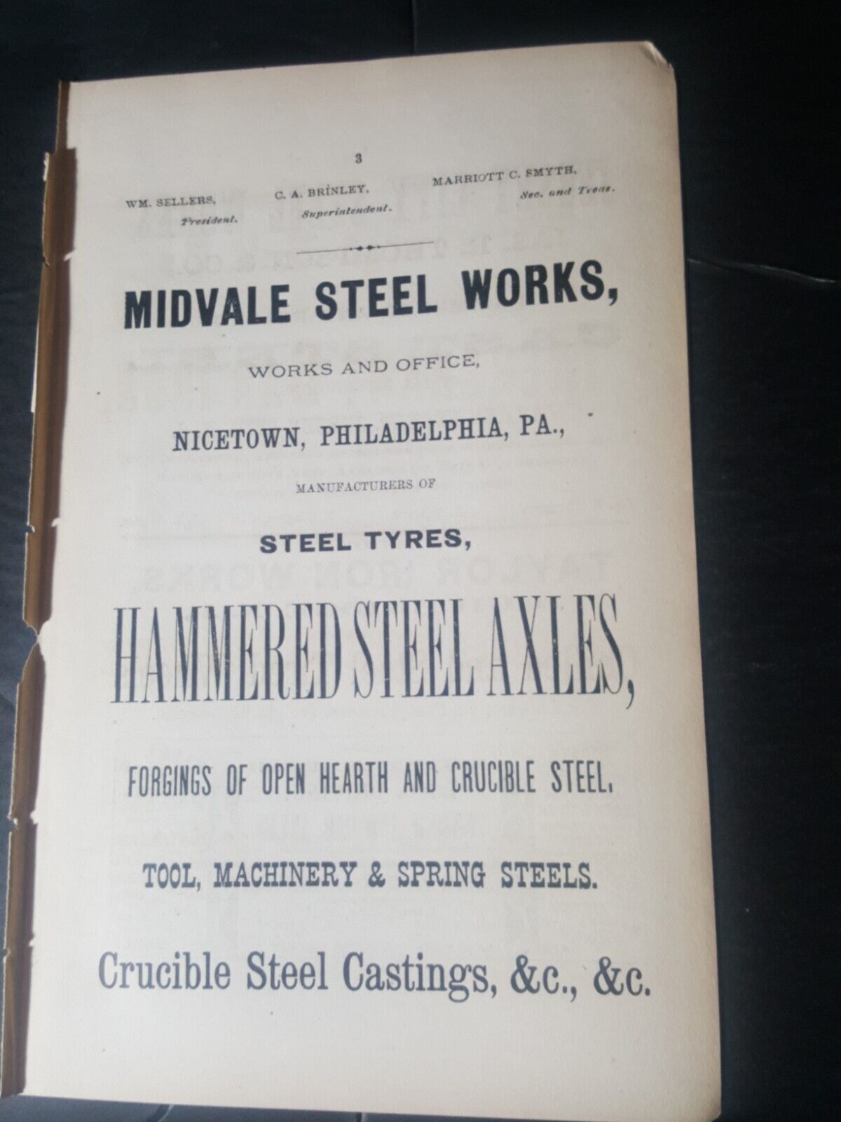 1876 ORIGINAL railroad print ad MIDVALE STEEL WORKS Nicetown Philadelphia PA
