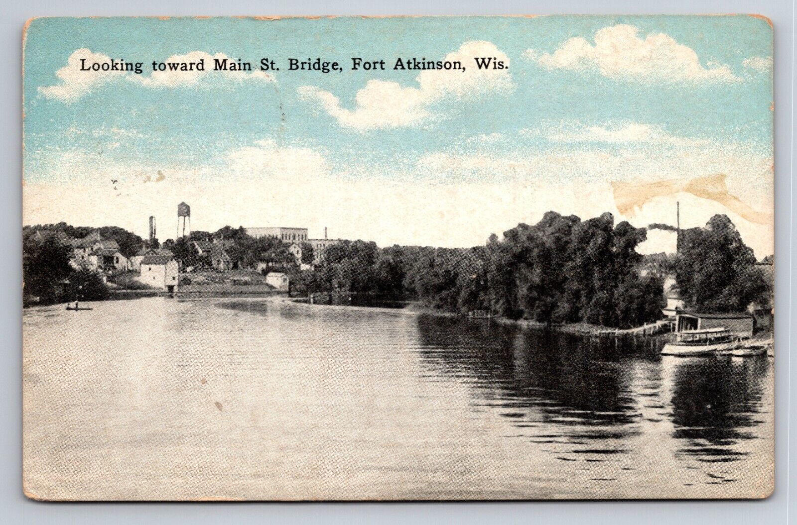Looking Toward Main Street Bridge Fort Atkinson Wisconsin Vintage Posted 1918
