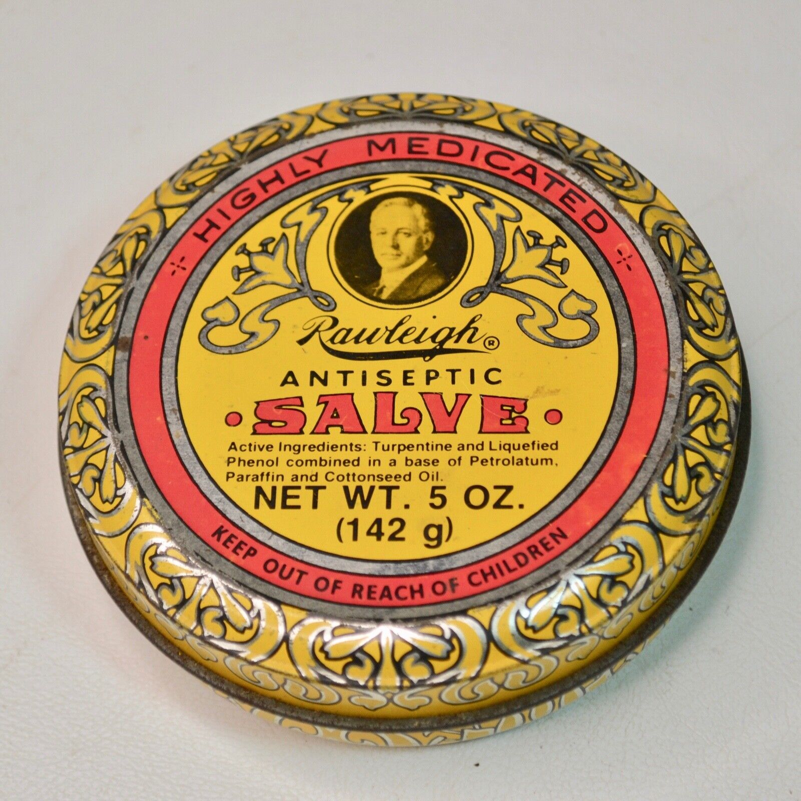 Vintage Rawleigh Antiseptic Salve 5 oz Container Tin Advertising Medical