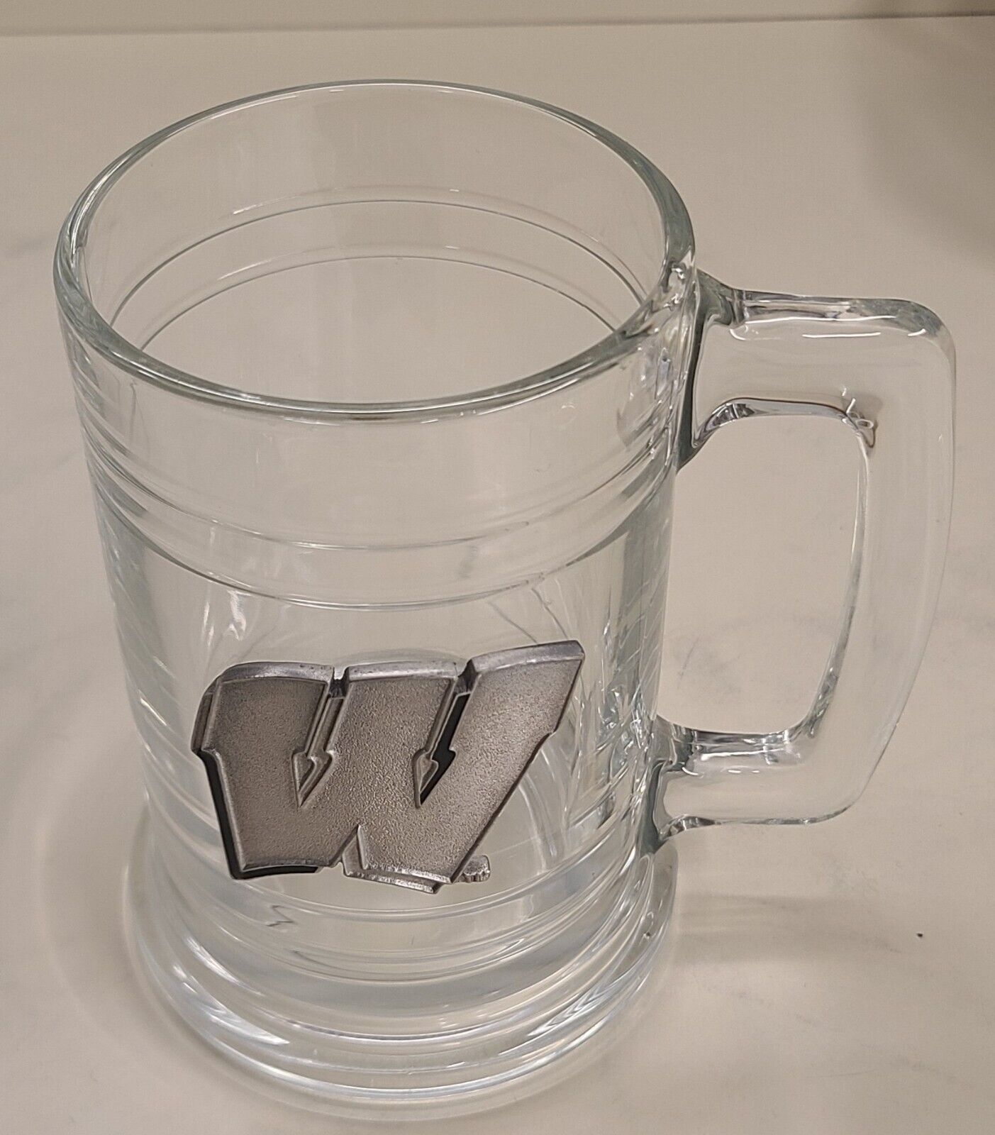 Vintage University of Wisconsin Glass Beer Mug with Raised Emblem 