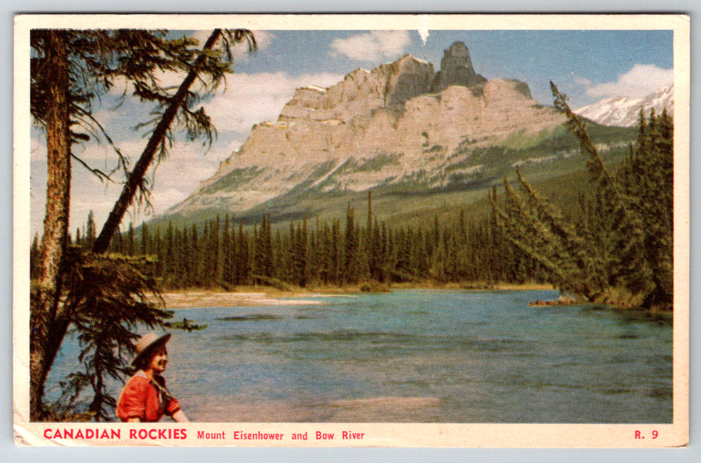 c1960s Canadian Rockies Mount Eisenhower Bow River Vintage Postcard