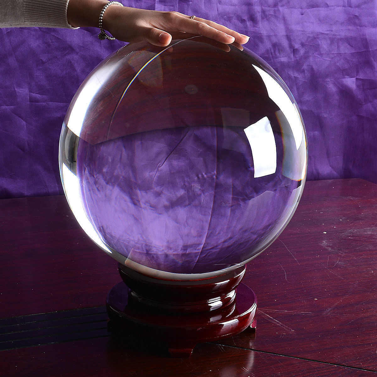 LONGWIN 250MM Clear Crystal Ball Meditation Glass Sphere Photo Prop Free Stand