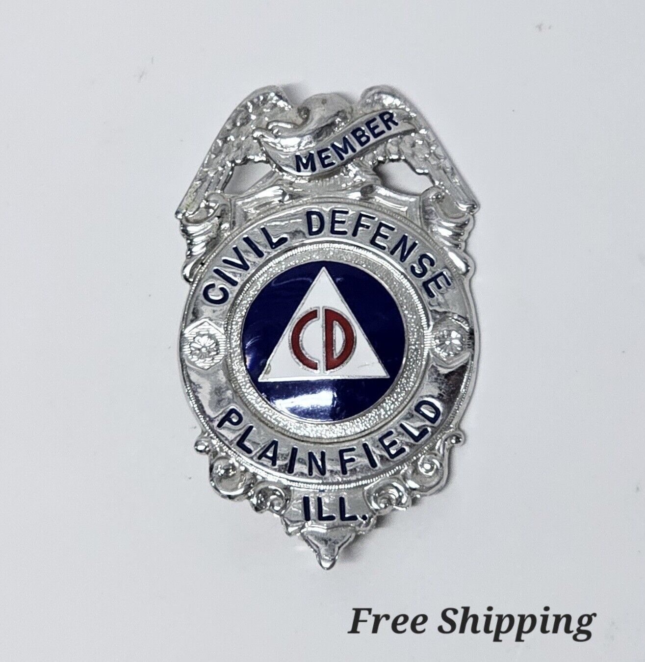 Vintage Plainfield Illinois Civil Defense Police Member Badge - GC - EUC 