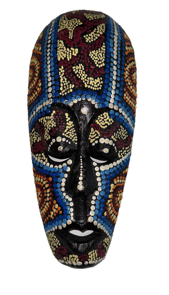 ORIG~VTG~HAND CARVED~HAND PAINTED~DOTTED~ETHNOGRAPHIC~ AFRICAN MASK~