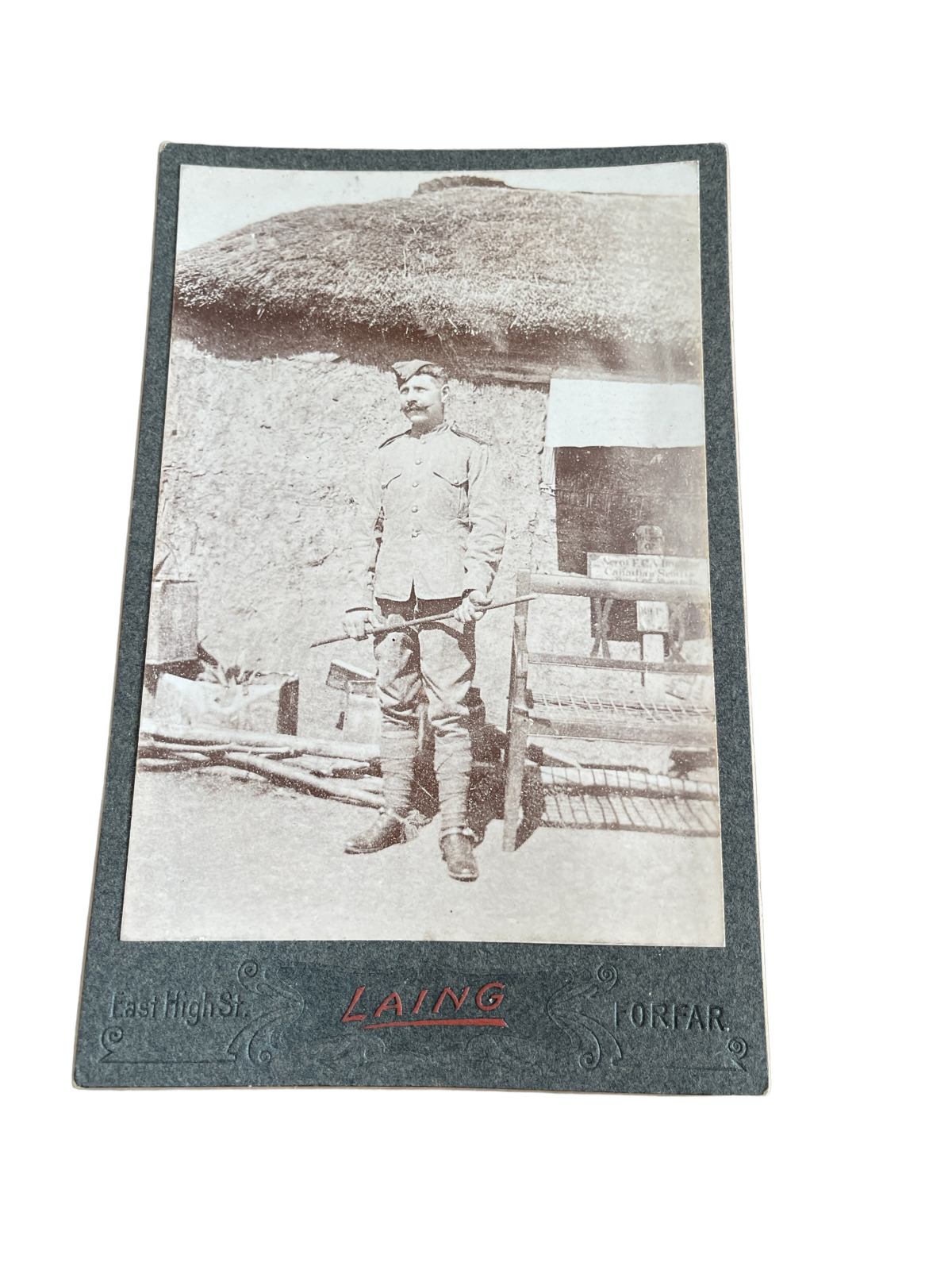 Antique Cabinet Card Photo of Soldier tending Canadian Soldier Cross.