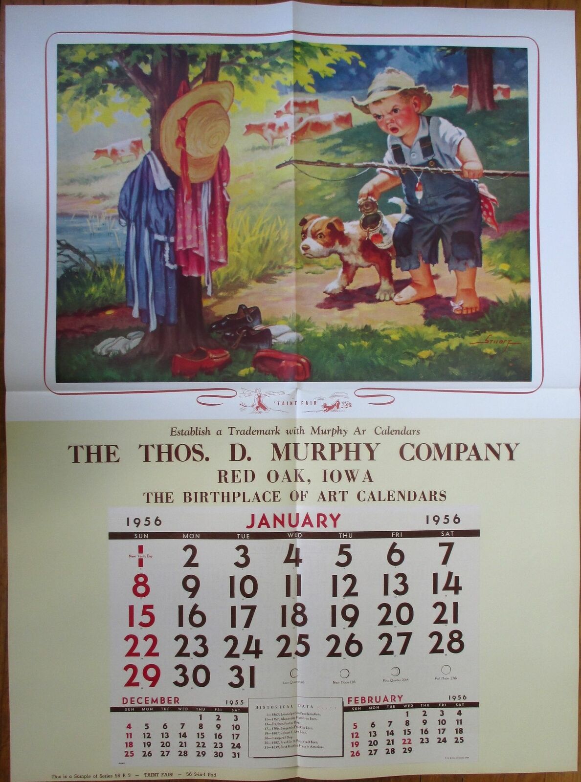 Fishing Boy & Dog 1956 Advertising Calendar / 31\