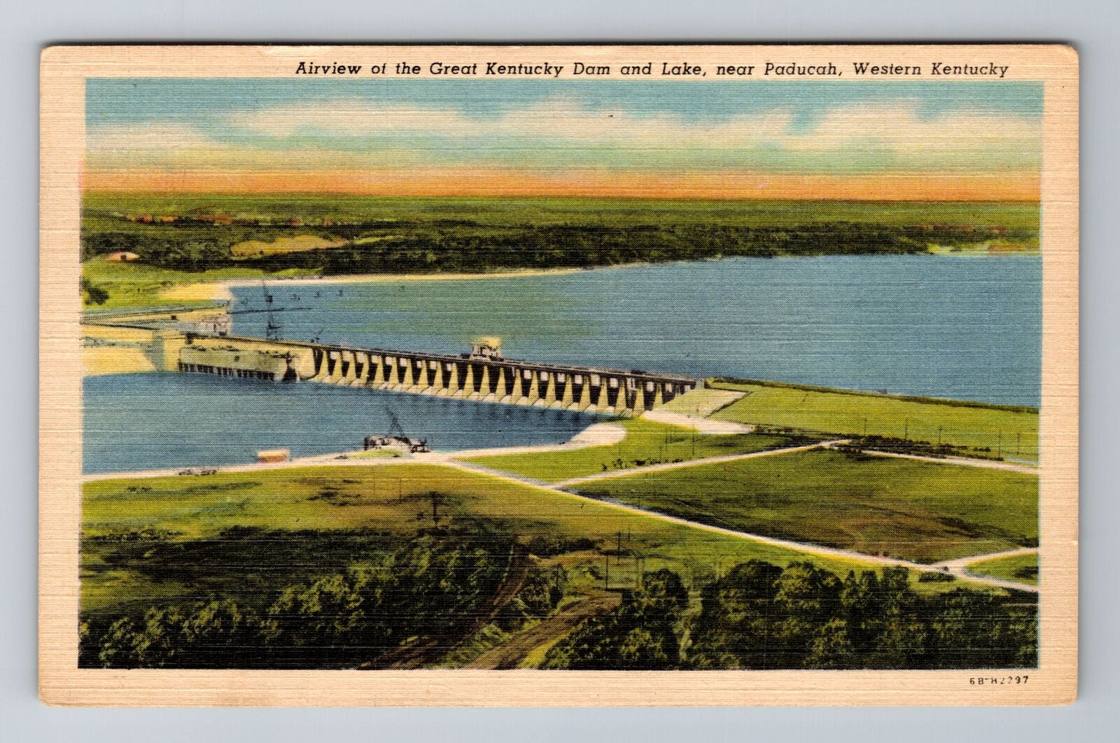 Paducah KY-Kentucky, Aerial Great Kentucky Dam And Lake, Vintage c1954 Postcard
