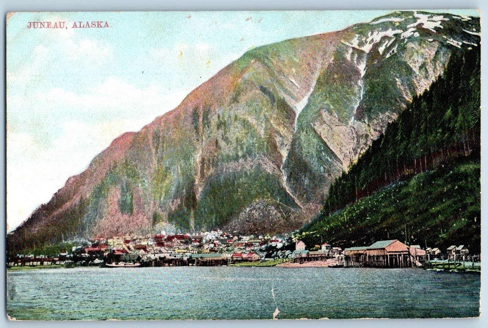 Juneau Alaska AK Postcard Water Front Mountains And Residences View 1910 Antique