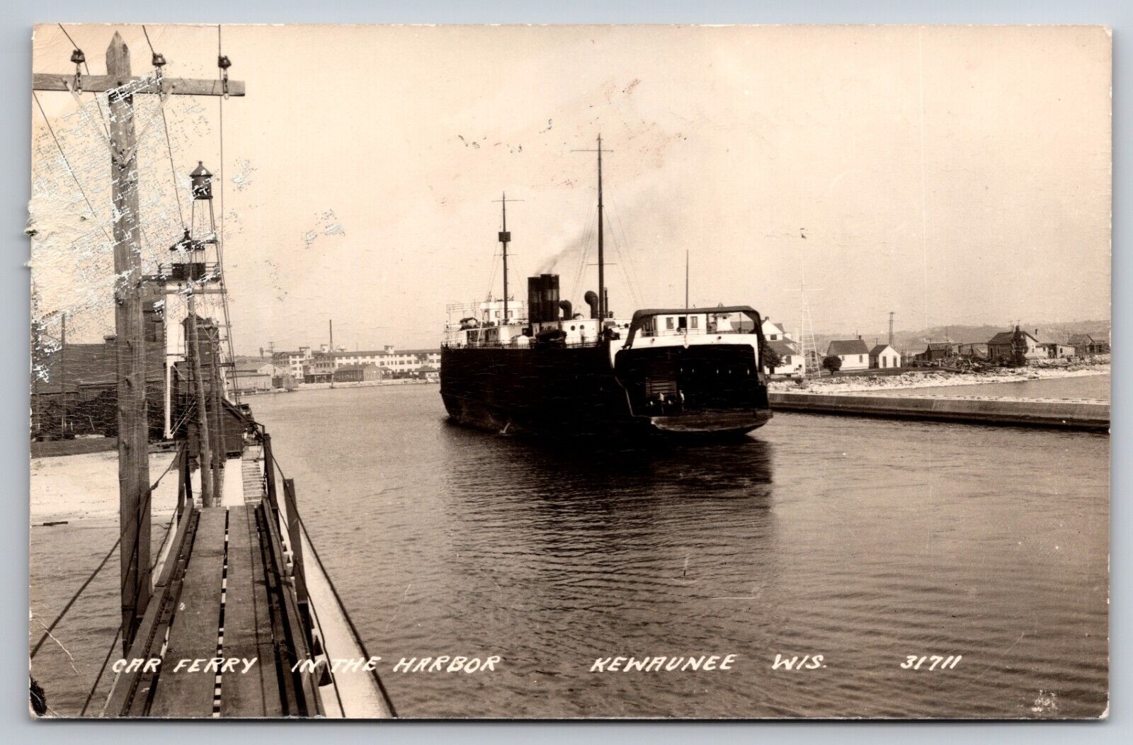 Car Ferry In the Harbor Kewaunee Wisconsin WI c1940 Real Photo RPPC
