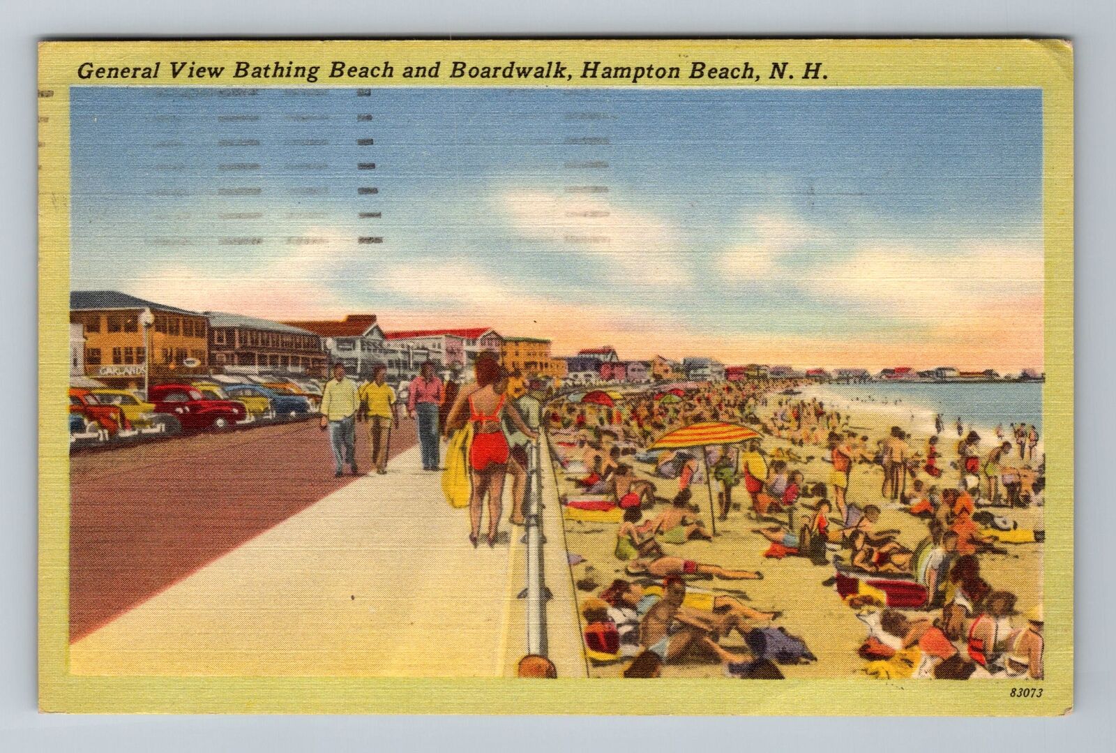 Hampton Beach NH-New Hampshire Scene Bathing Beach & Board Walk Vintage Postcard