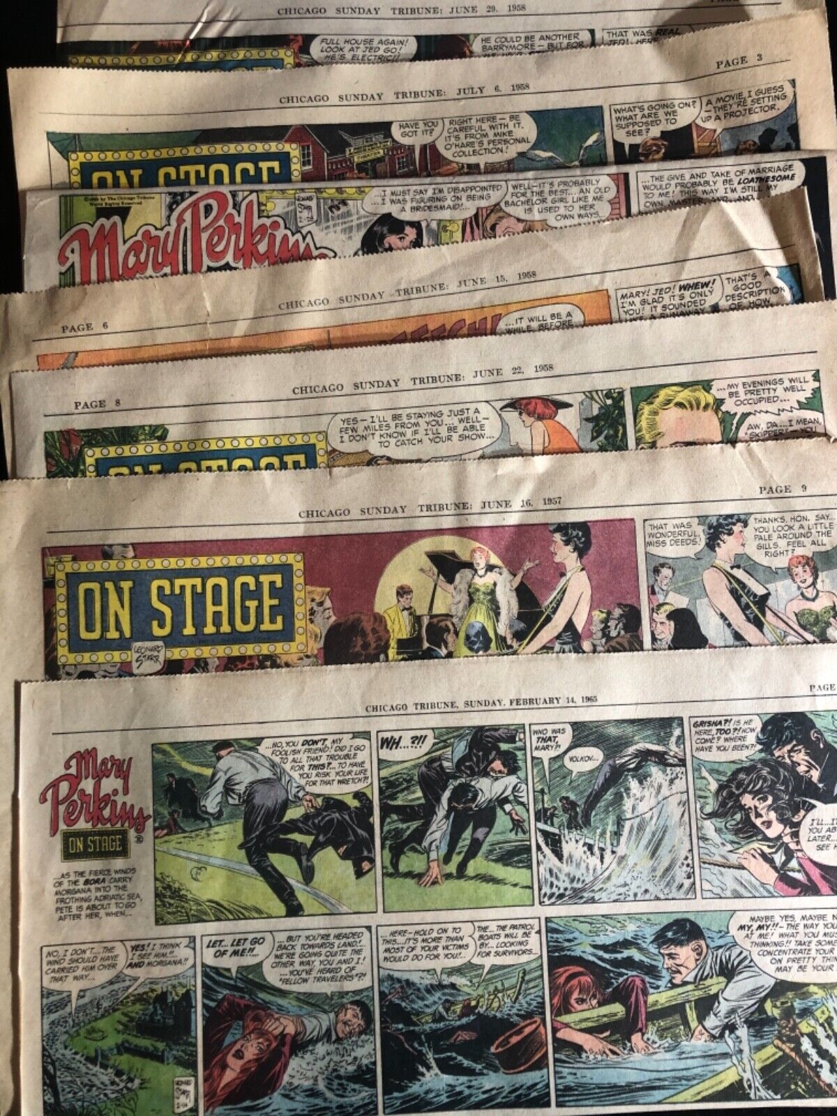 1950’s-1960’s On Stage Mary Perkins [Lot of 7] Weekly Comic Strips