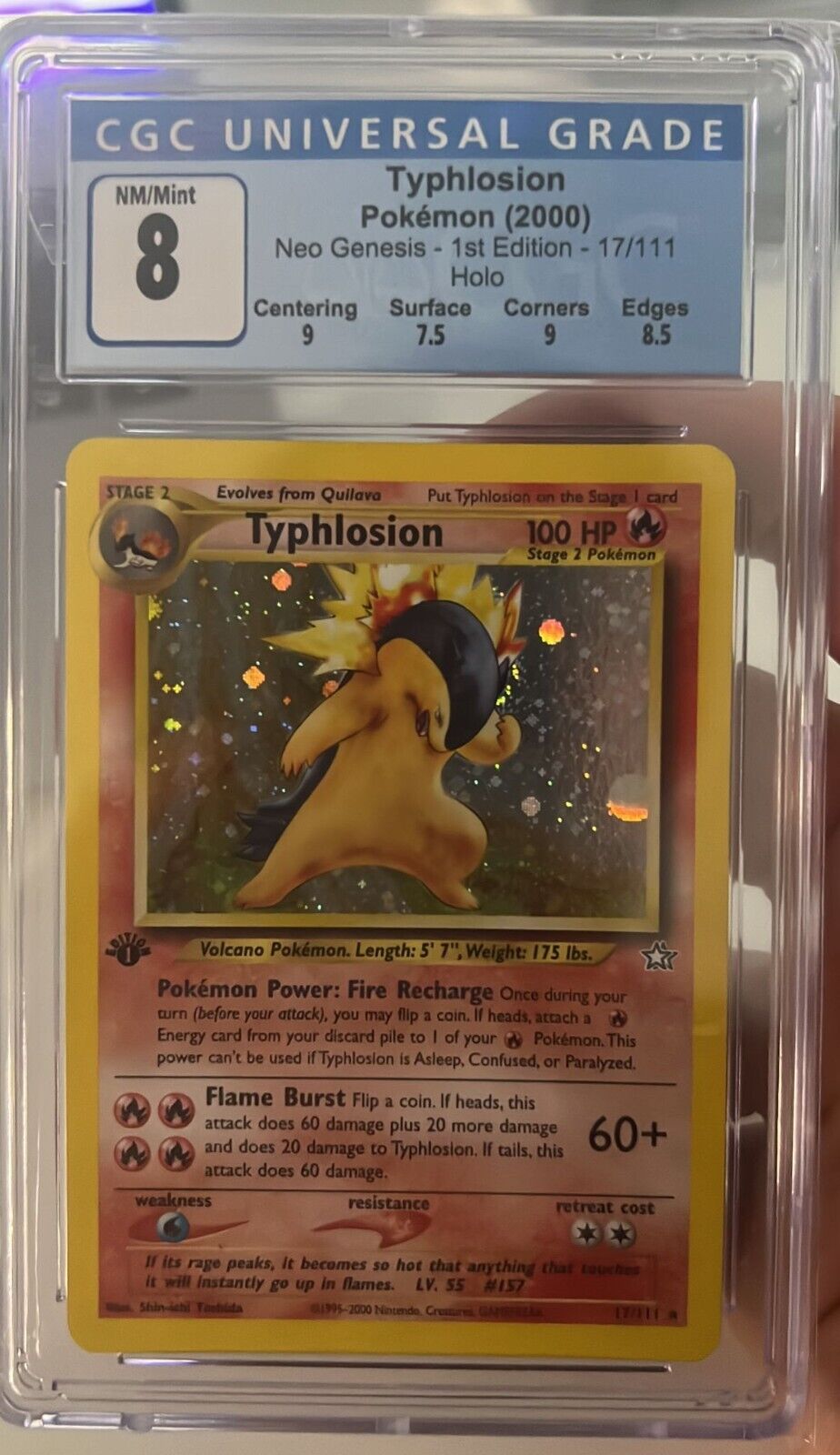 Typhlosion T17 17/111 1st Edition Holo CGC 8 Graded Pokémon Card 