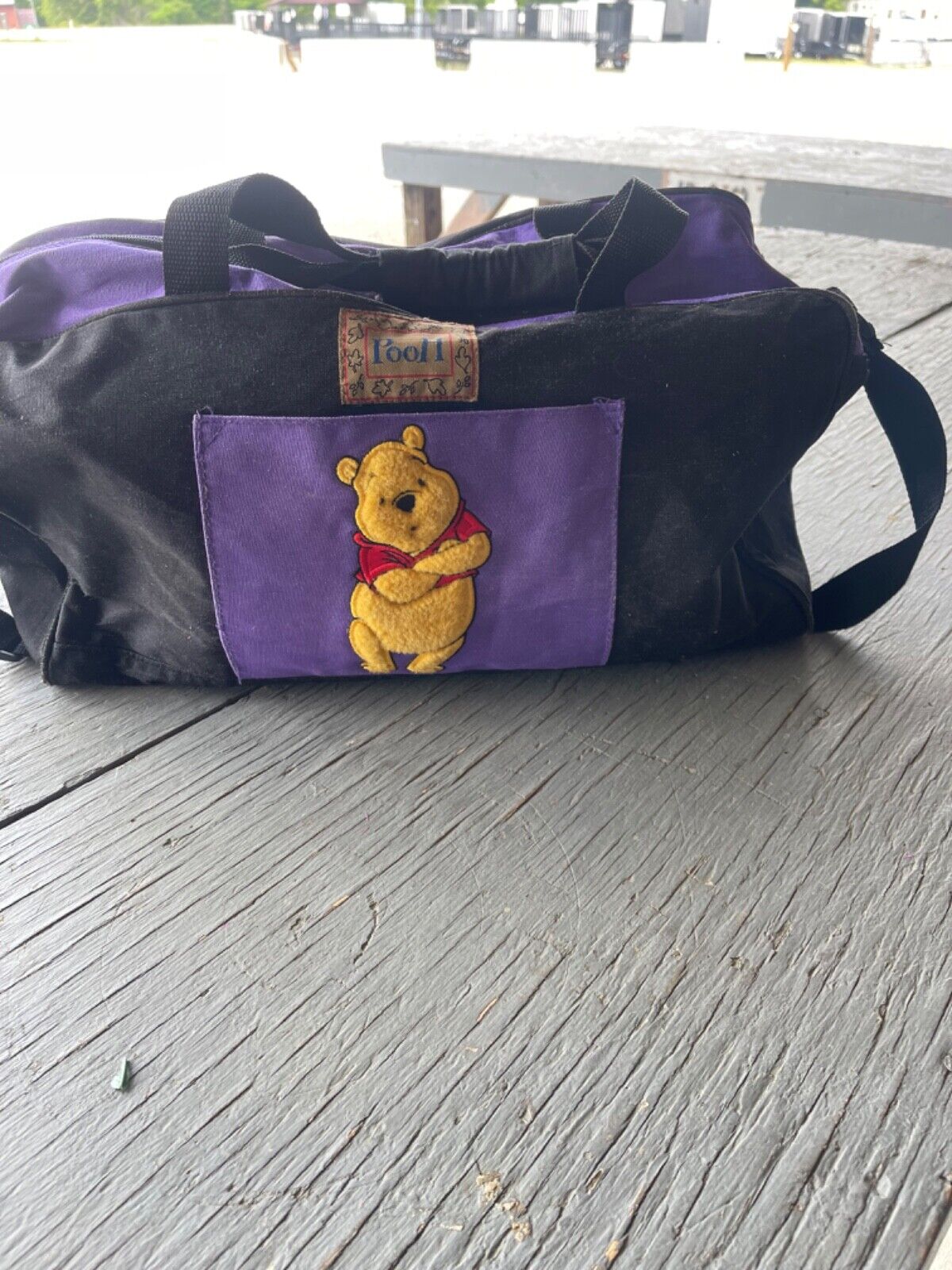 Vintage Winnie the Pooh Purple & Black Duffle Travel Bag