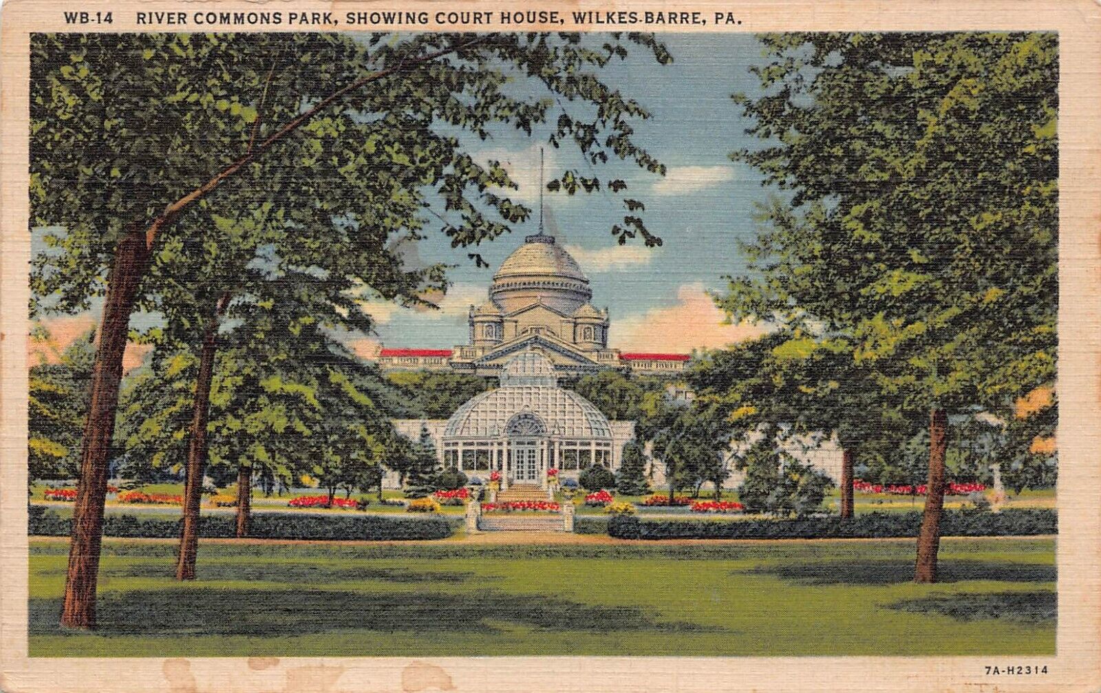 Wilkes-Barre PA Pennsylvania Luzerne County Court House 1940s Vtg Postcard O6