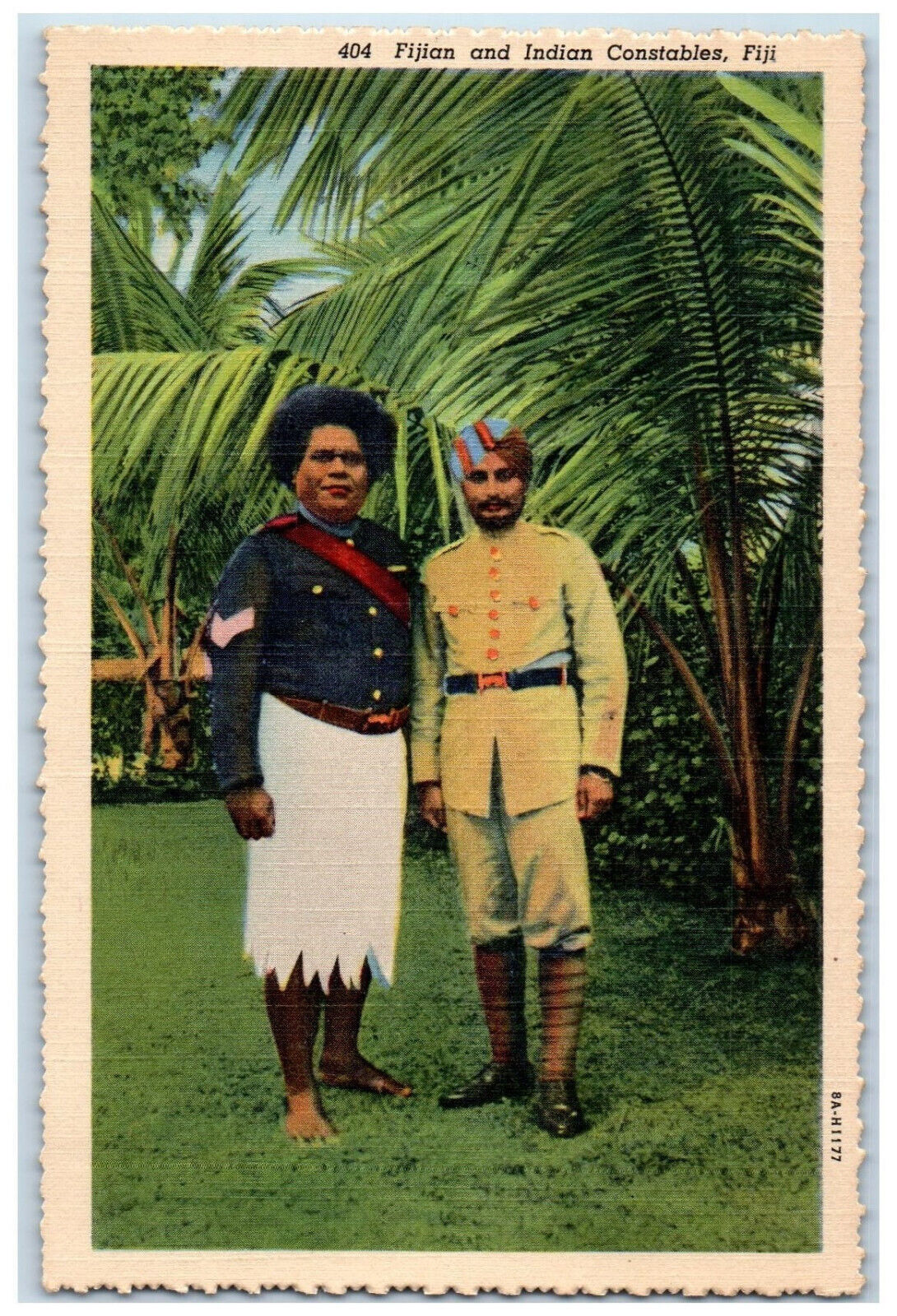 c1940's Taking Photographs of Fijian and Indian Constables Fiji Postcard