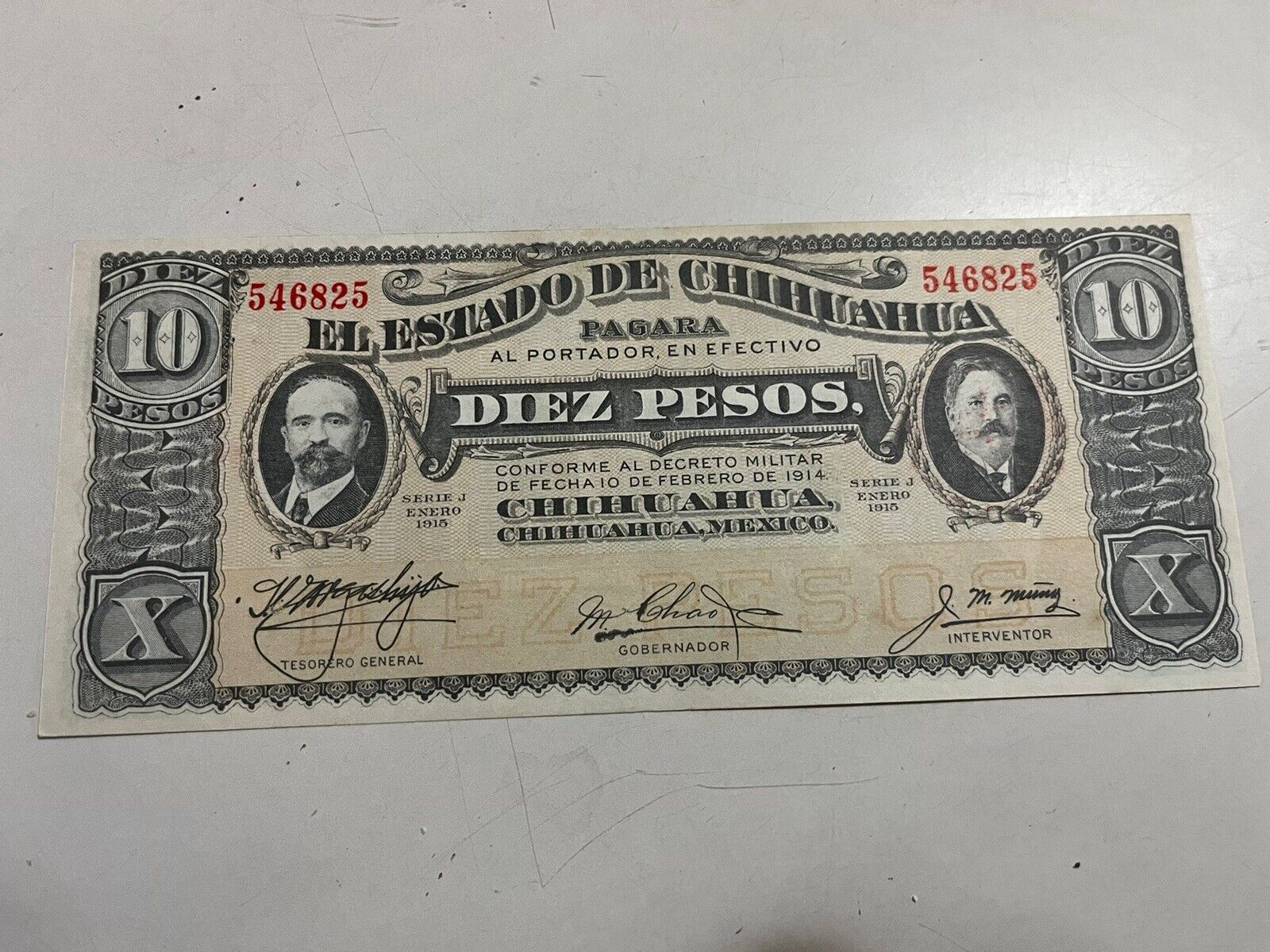 El Estado De Chihuahua Diez Pesos 1915 Serie J Mexico