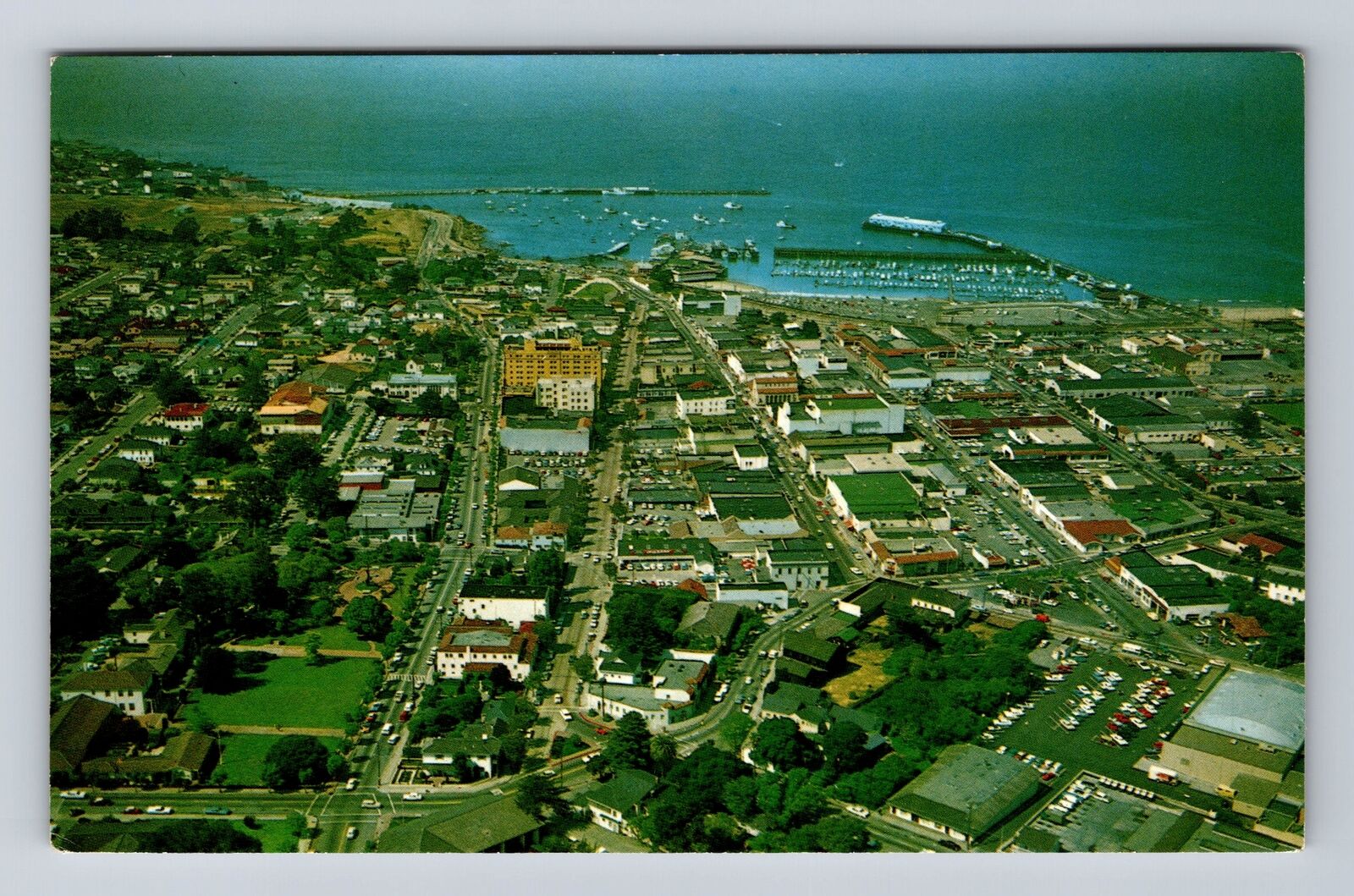 Monterey CA-California, Aerial Downtown Monterey and Bay, Vintage Postcard