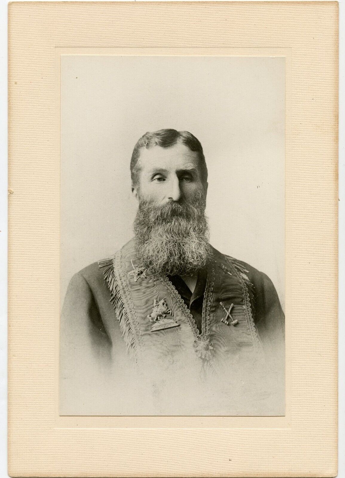 Bearded Man , Masonic Regalia , King William Badge ? Vintage Photo