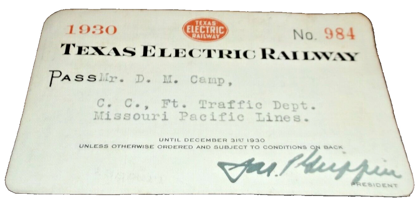 1930 TEXAS ELECTRIC RAILWAY EMPLOYEE PASS #984