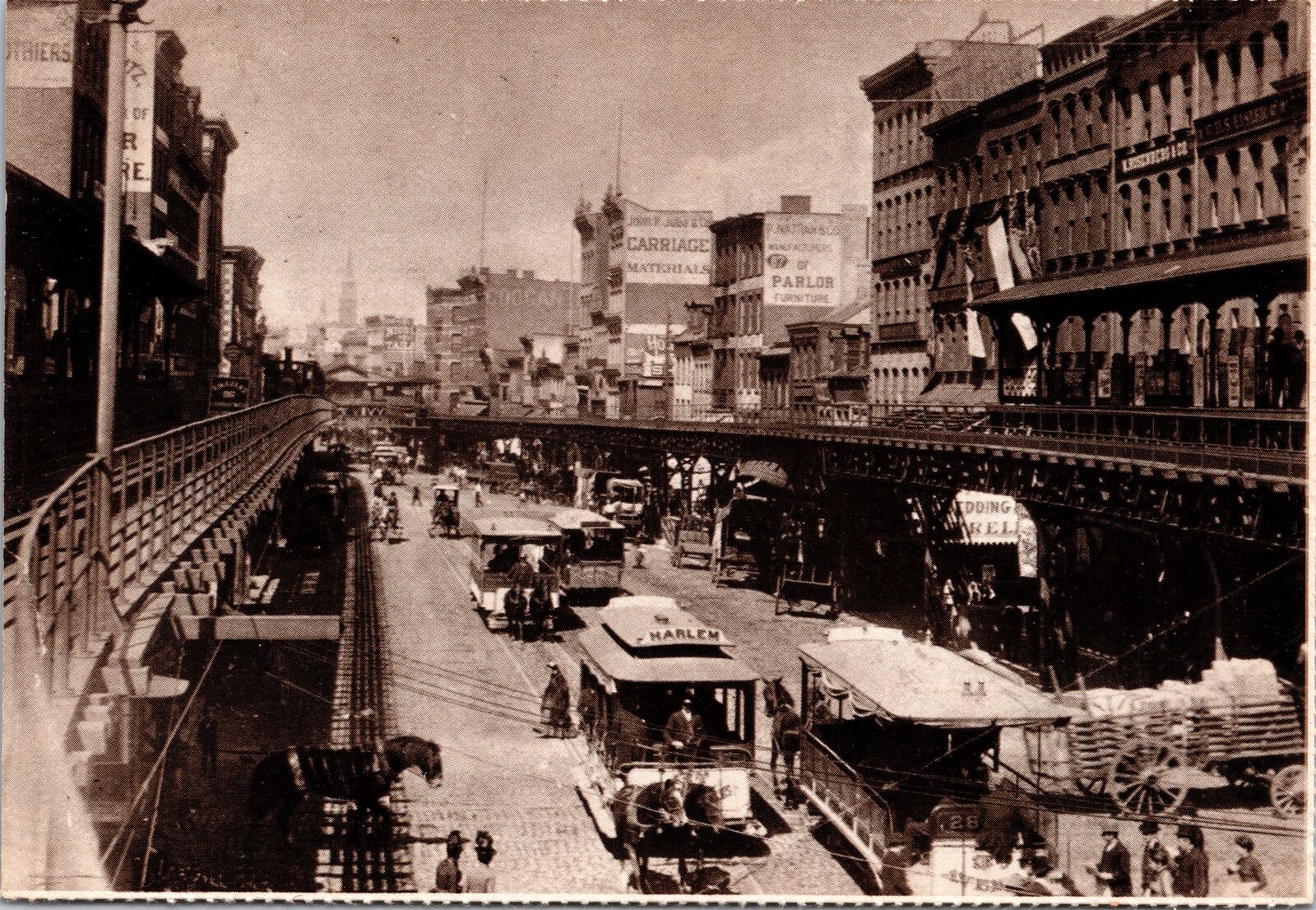 CONTINENTAL SIZE POSTCARD REPRODUCTION THE BOWERY NORTH FROM CANAL STR NYC 1888