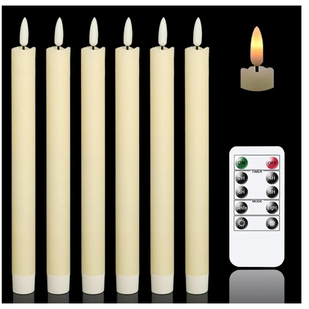 Flameless Ivory Taper Candles Flickering remote Window Candles  Pack of 6
