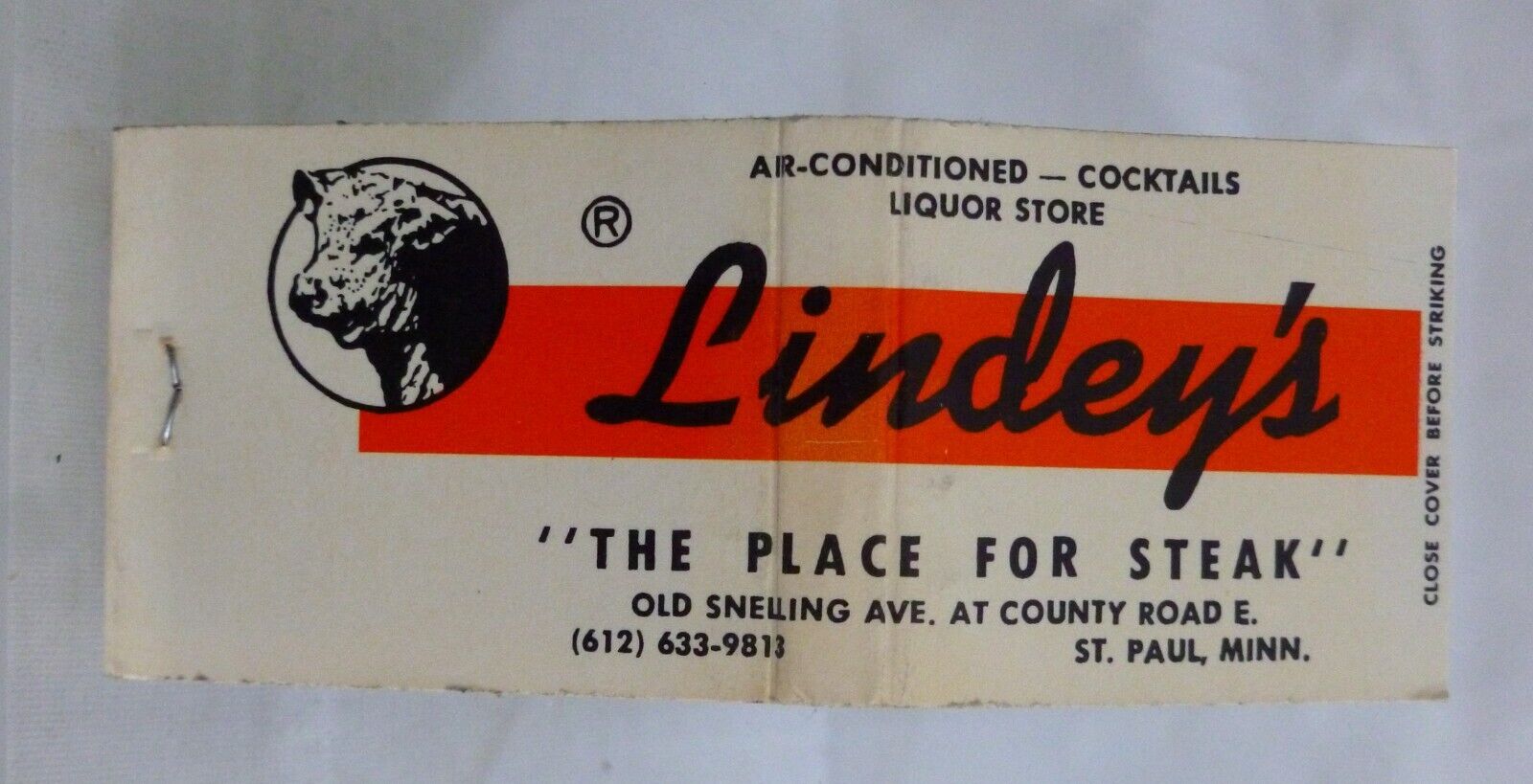 Vintage Matchbook Unstruck - Lindey\'s - The Place For Steak - St. Paul Minnesota