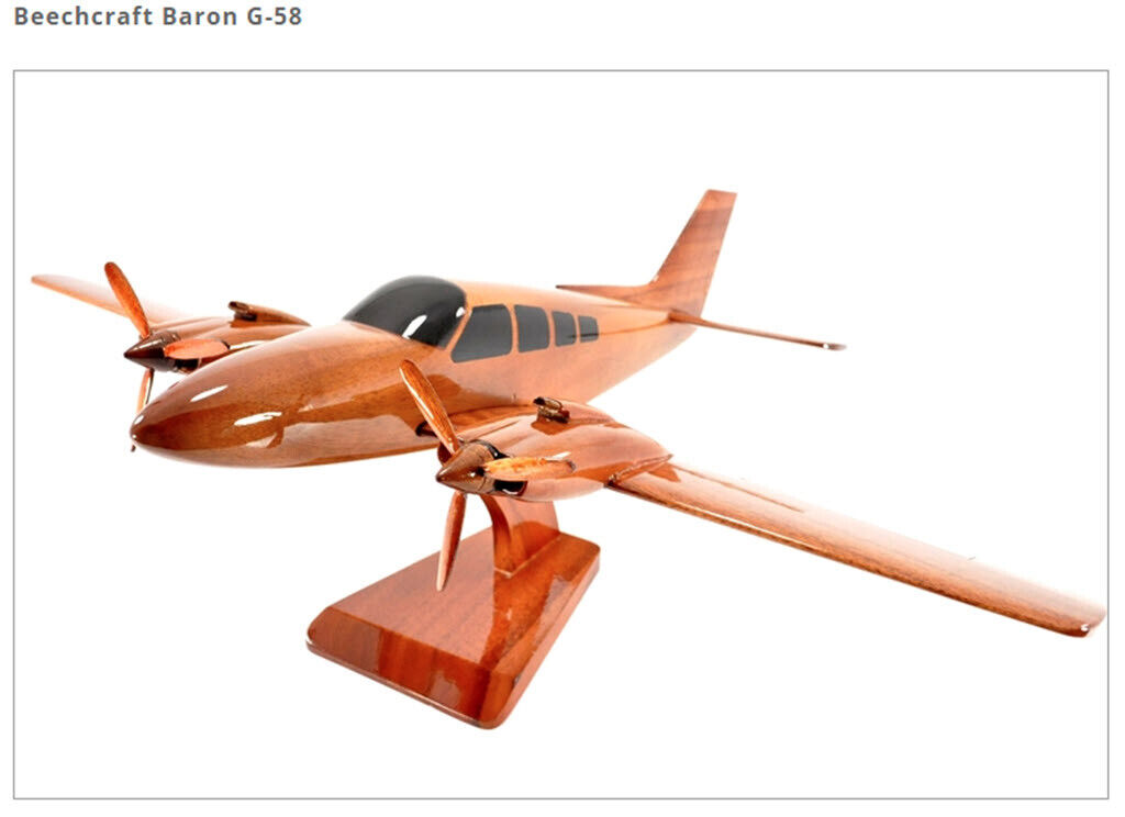 Beechcraft Baron 58 Highly Detailed Handcrafted Mahogany Wood Display Desk Model