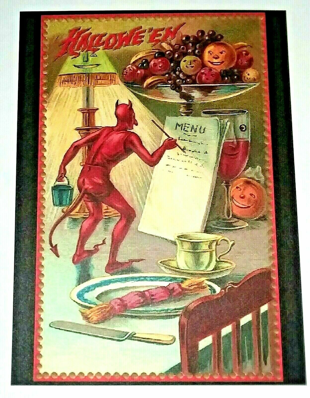 * Halloween * Postcard: Devil\'s Halloween Menu Vintage Image~Reproduction 