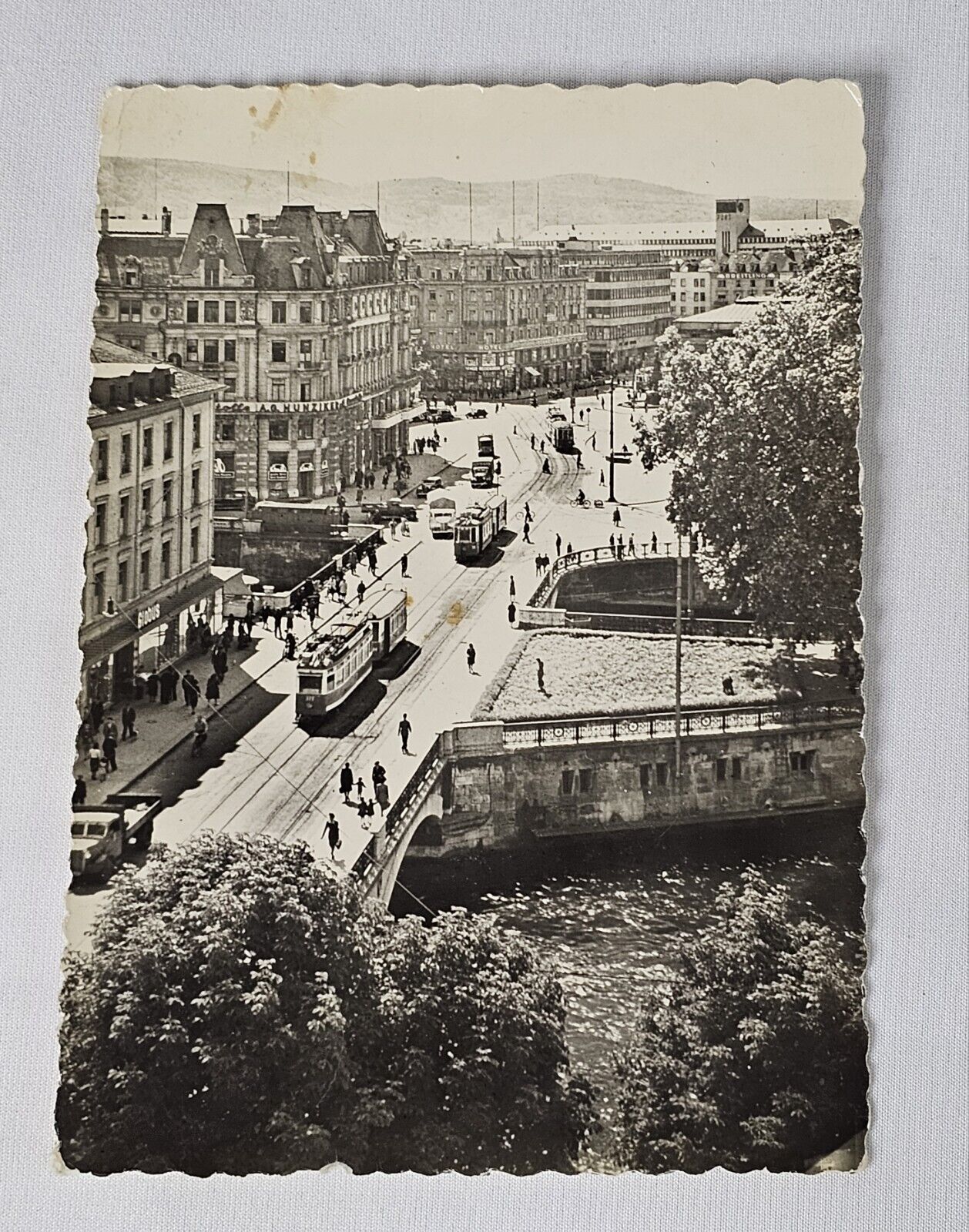 Zurich Bahnhofplatz RPPC Postcard Monorail City Street View 1951 Helvetia Stamp 