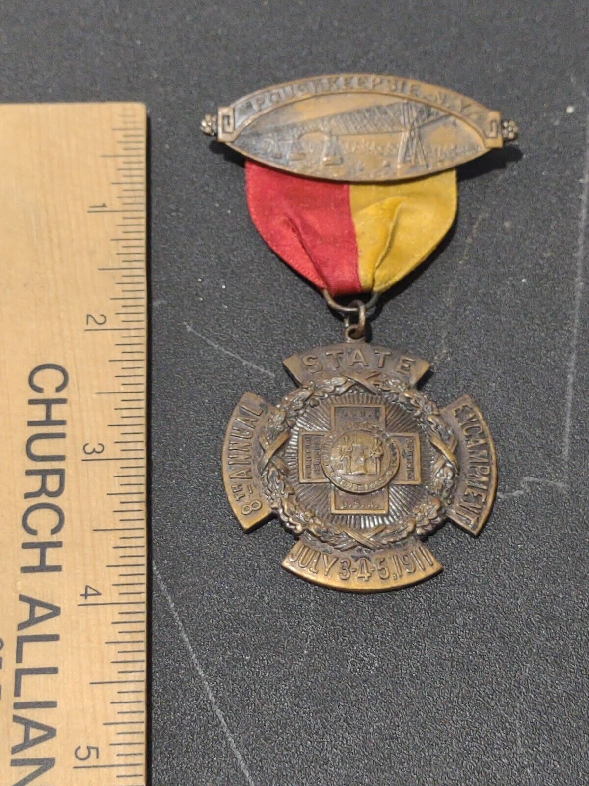 New York Guard Encampment 1911 Medal & Ribbon Poughkeepsie Span. Amer Vets