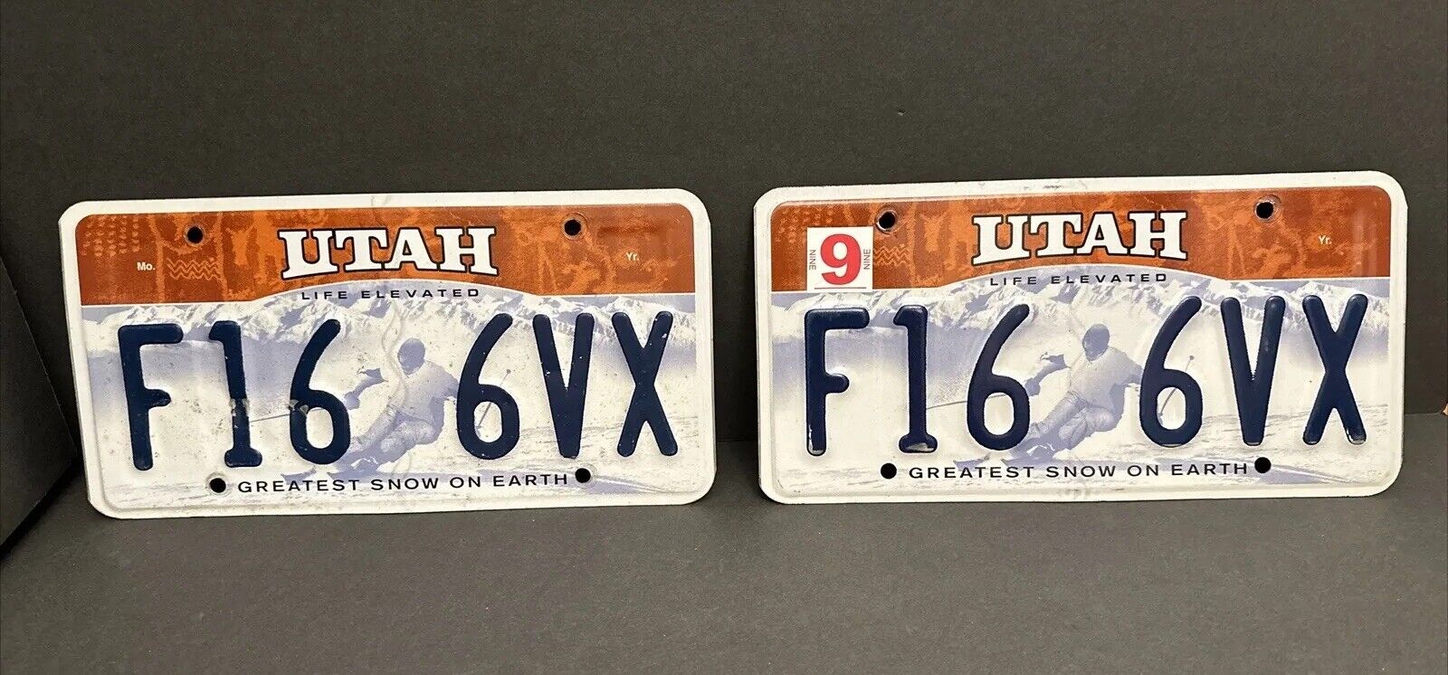 Utah License Plate - F16 6VX w/Sticker, Life Elevated - Greatest Snow on Earth