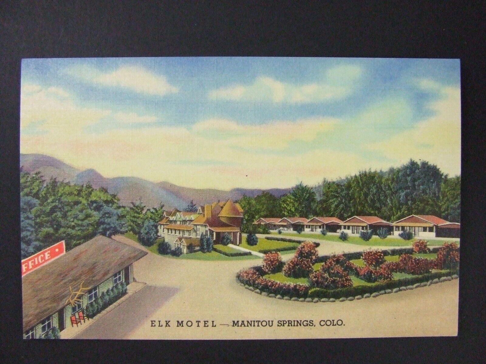 Manitou Springs Colorado CO Elk Motel Curt Teich Linen Postcard 1947