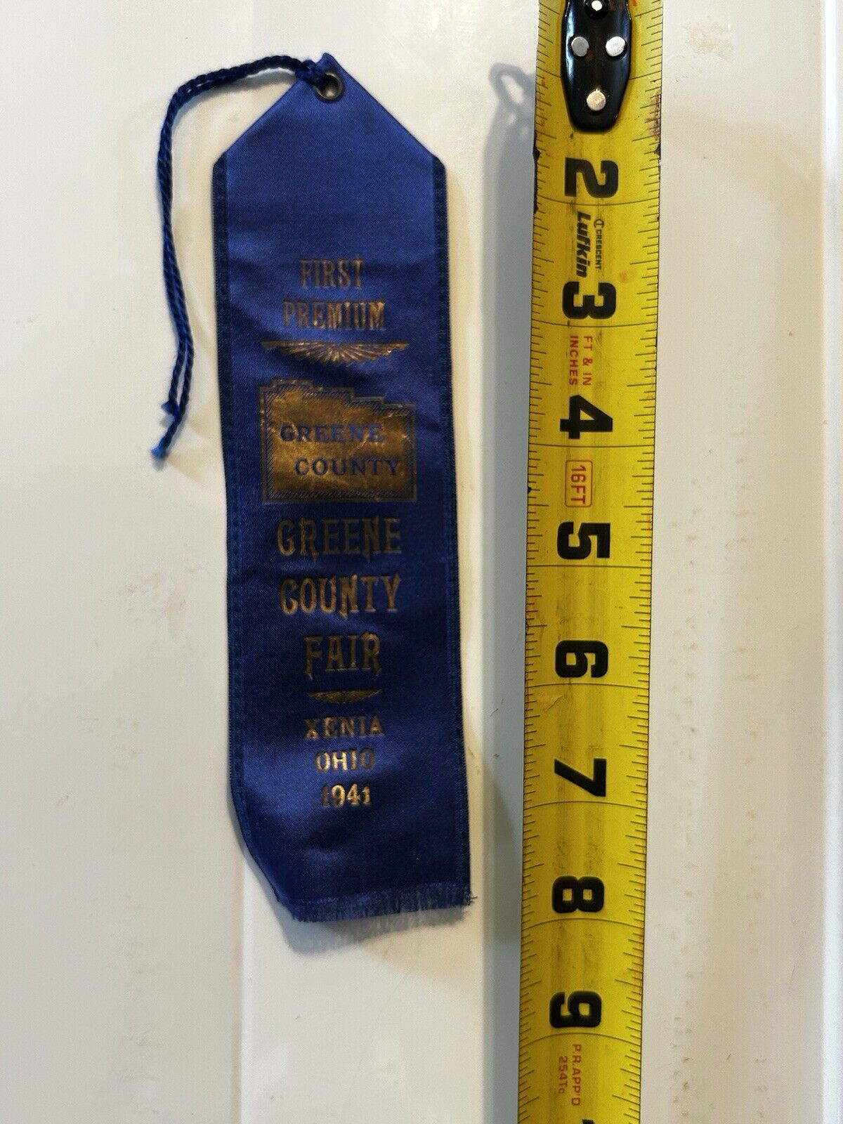 Vintage Fair Ribbon 1941 First Premium Greene County Xenia Ohio
