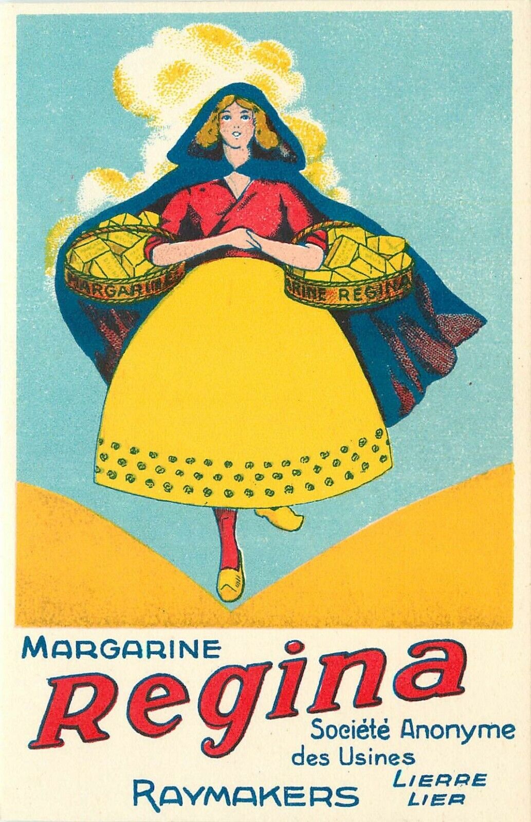 Vintage Advertising Postcard Poster Art Regina Margarine Dutch Girl & Baskets