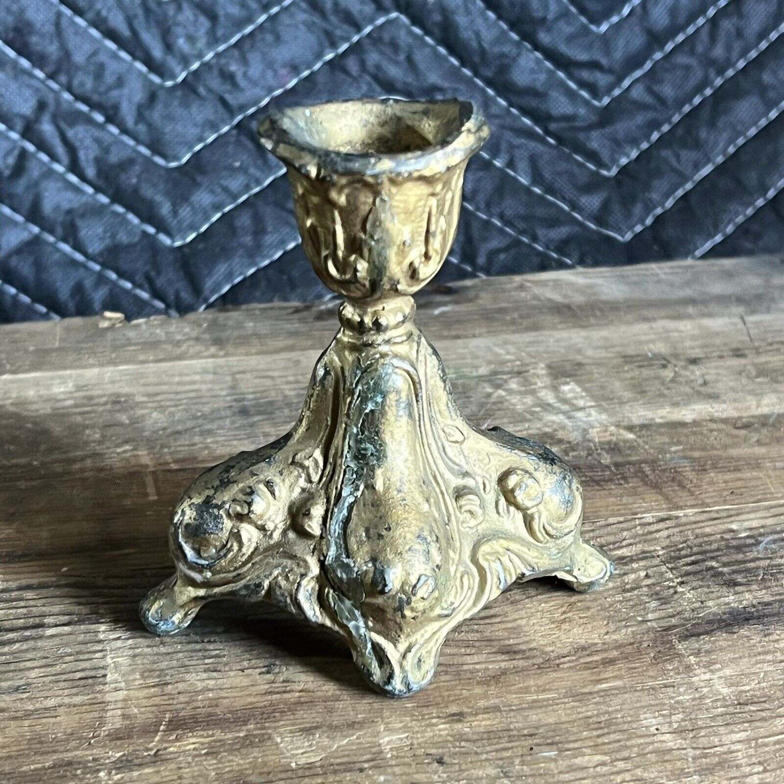 Beautiful Antique Vintage French Rococo Footed Brass Gilt  Candlestick