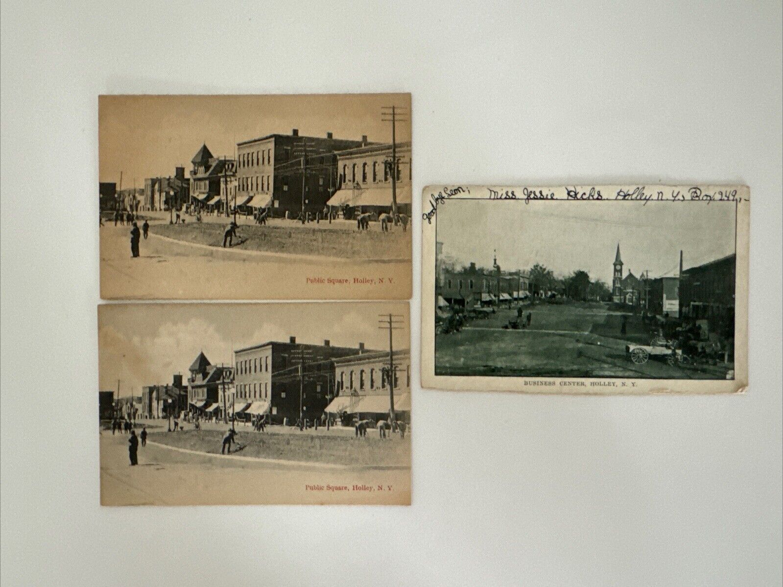 RPPC Holley, NY - Public Square & Business Center Real Photo Postcards Lot