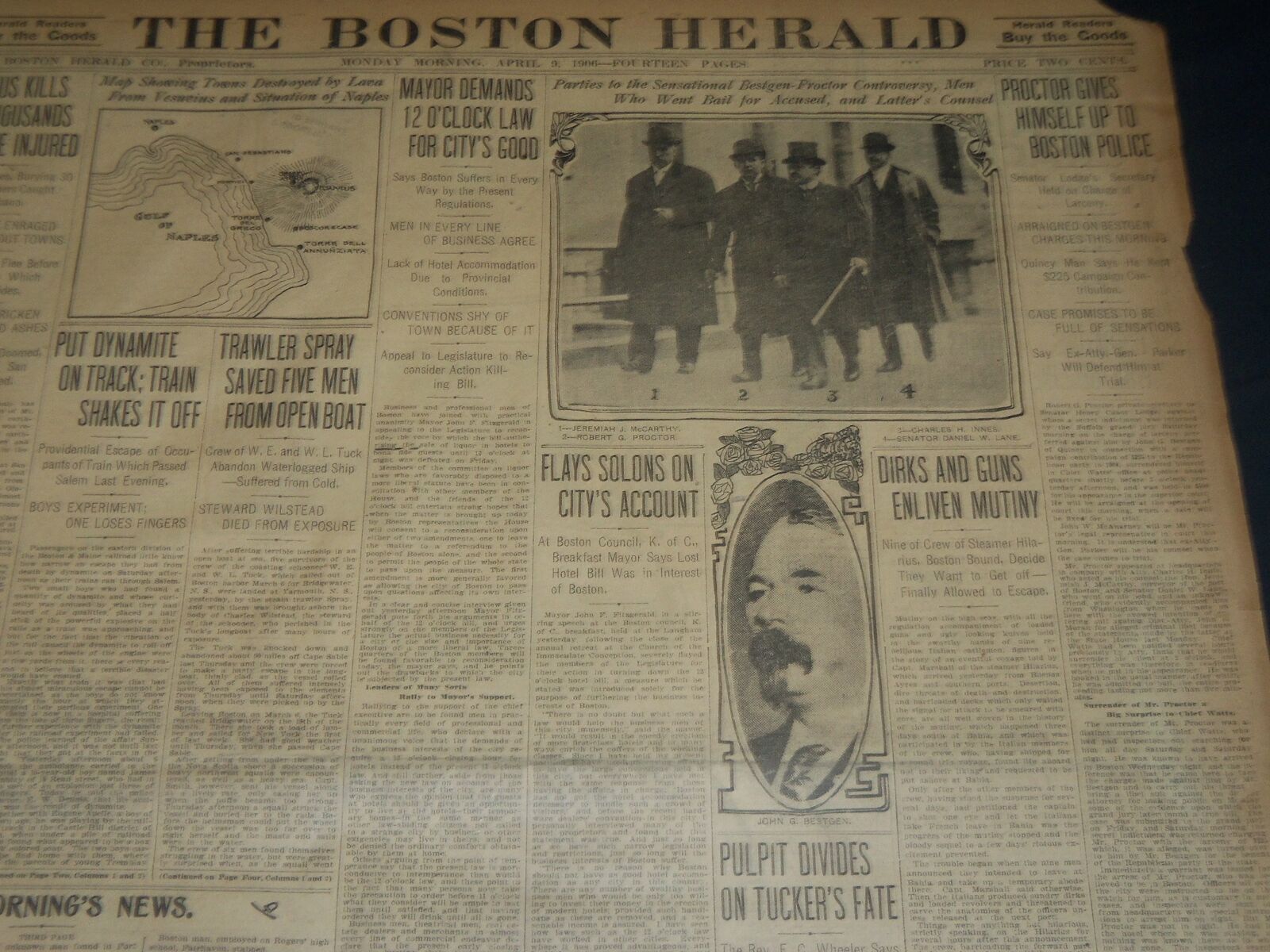 1906 APRIL 9 THE BOSTON HERALD VESUVIUS KILLS 43 THOUSANDS MORE INJURED - BH 277