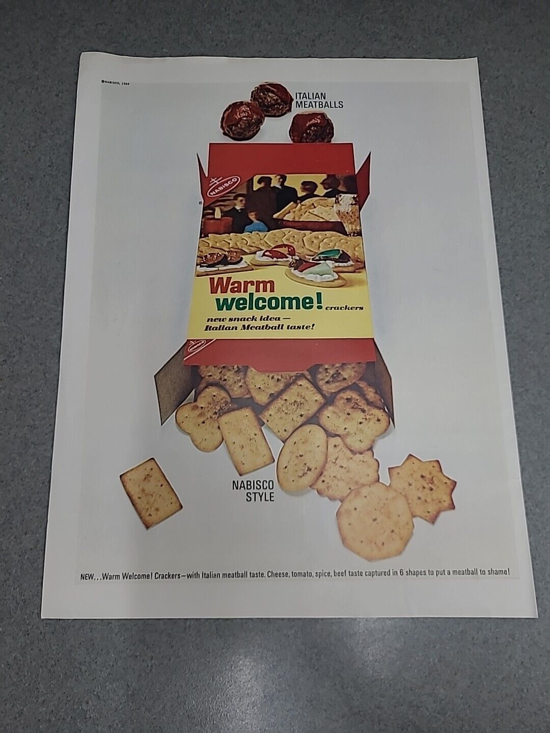 Nabisco Welcome Crackers Italian Meatball Vintage Print Ad 1964 10x13 