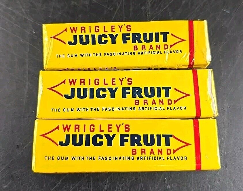 Vintage Lot Of 3 Packs Wrigley’s Juicy Fruit Chewing Gum Unopened Made In USA 