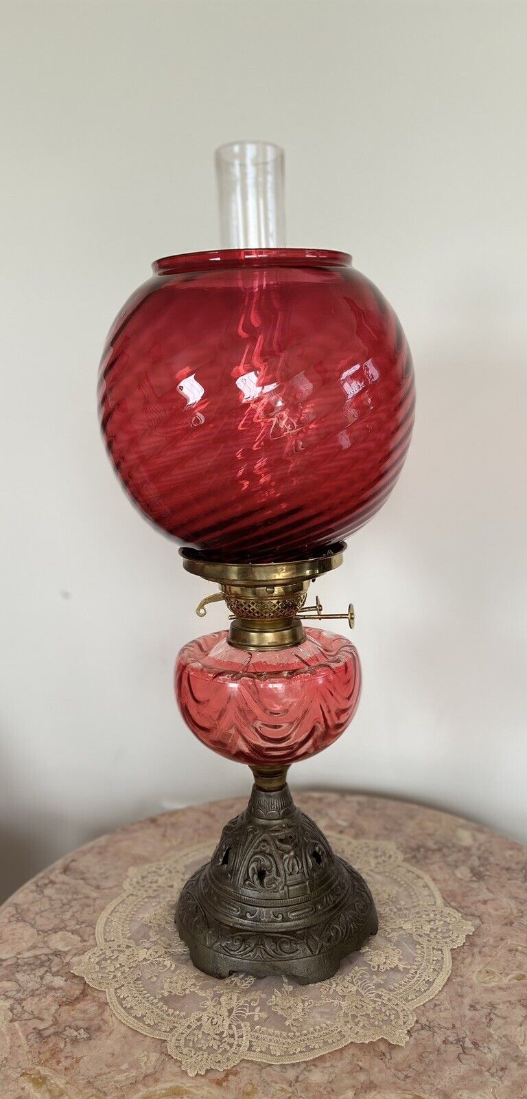 Antique Victorian Cranberry Oil Kerosene Lamp Ruby Red GWTW Lamp