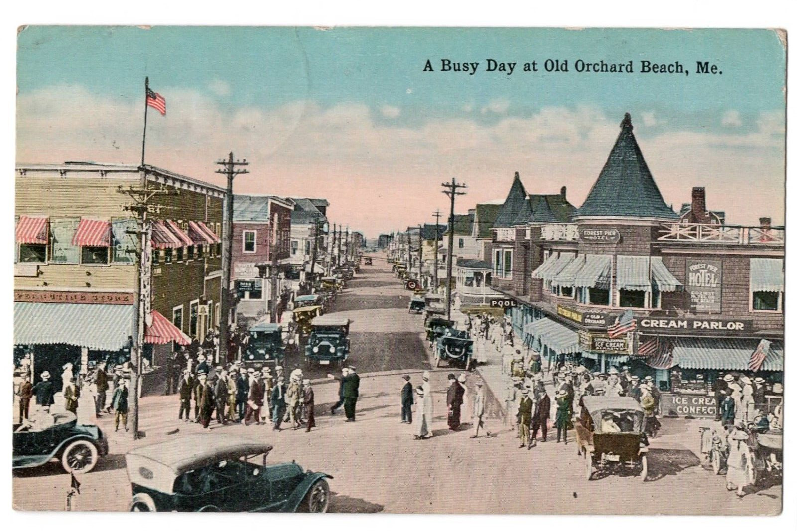 Old Orchard Beach, ME 1910s Street View Ice Cream Forest Pier Hotel Postcard VTG