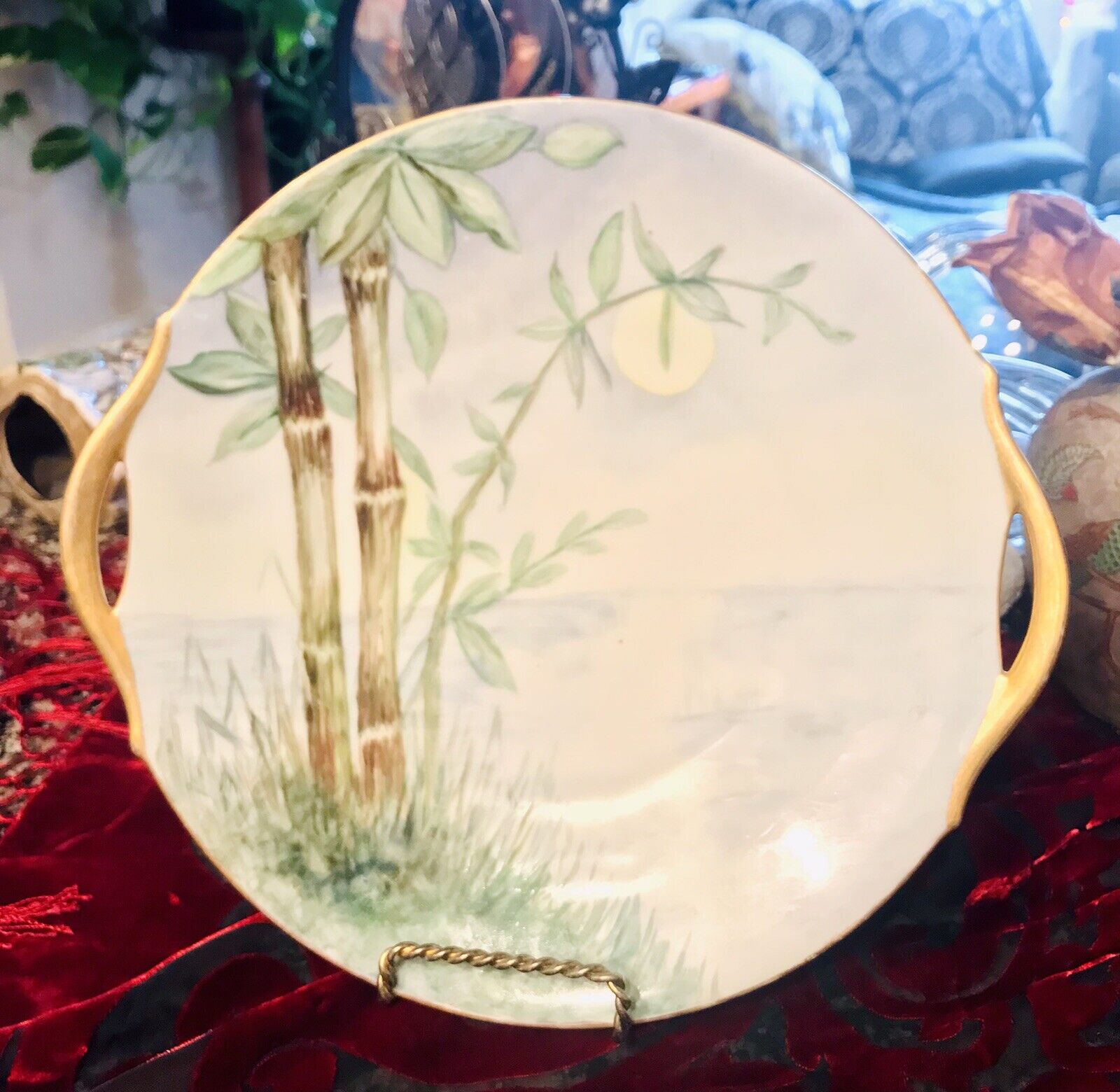 Unique Spirited Vintage Eastern Bohemian Hand Paint Moonlight Water Cake Plate