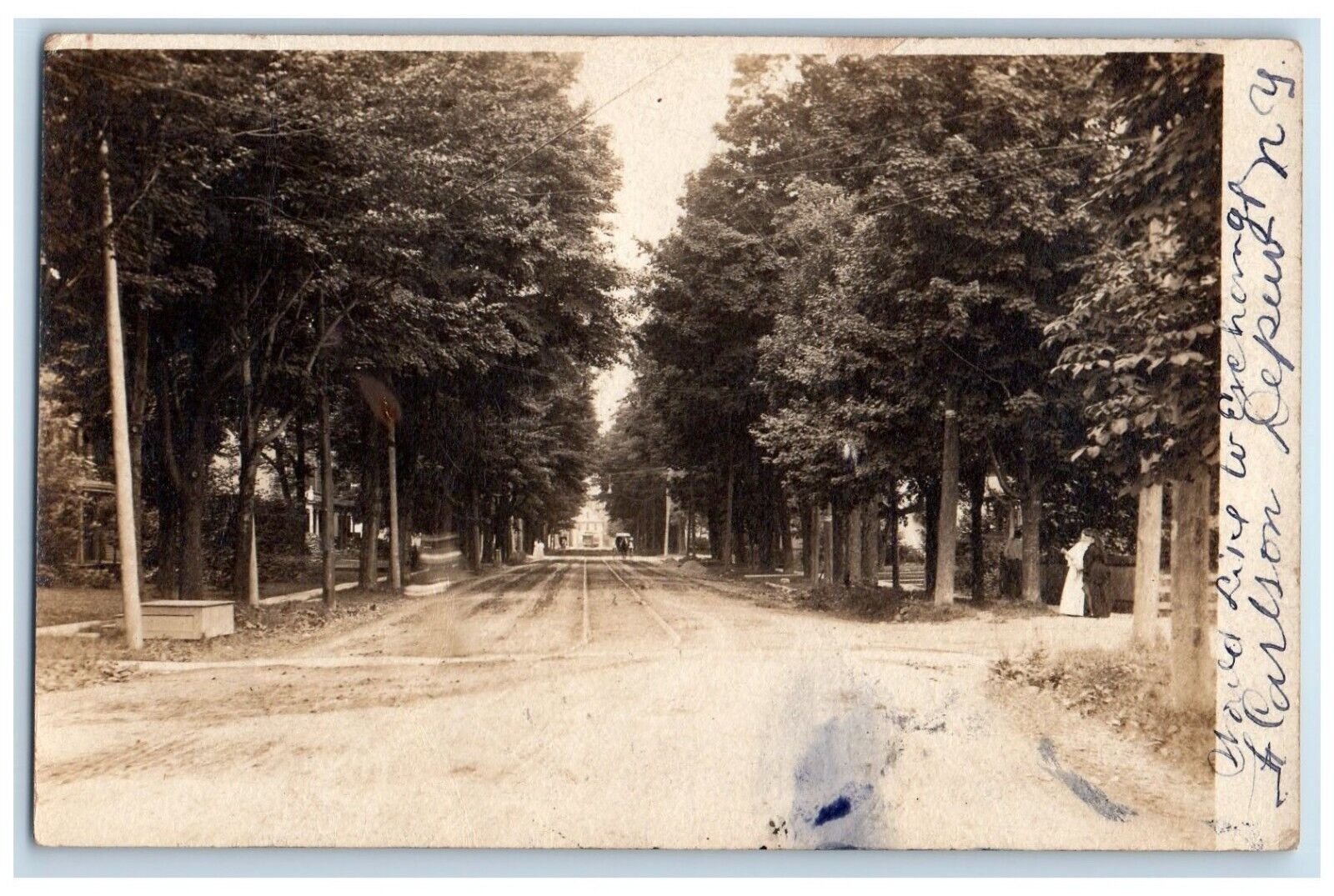 1906 Main Street Dirt Road Trolley Lancaster NY RPPC Photo Antique Postcard